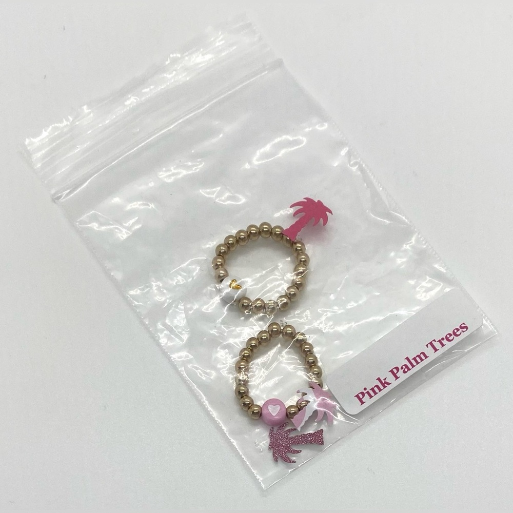 Pink White Heart Gold Beaded Rings Boho Y2K Preppy Feminine Cottagecore Summer - Picture 9 of 10